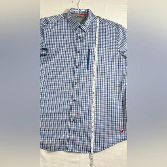 Desert Dunes Compass Shirt Mens Blue Plaid Short Sleeve Button Up Size XL Q1 - Picture 12 of 13